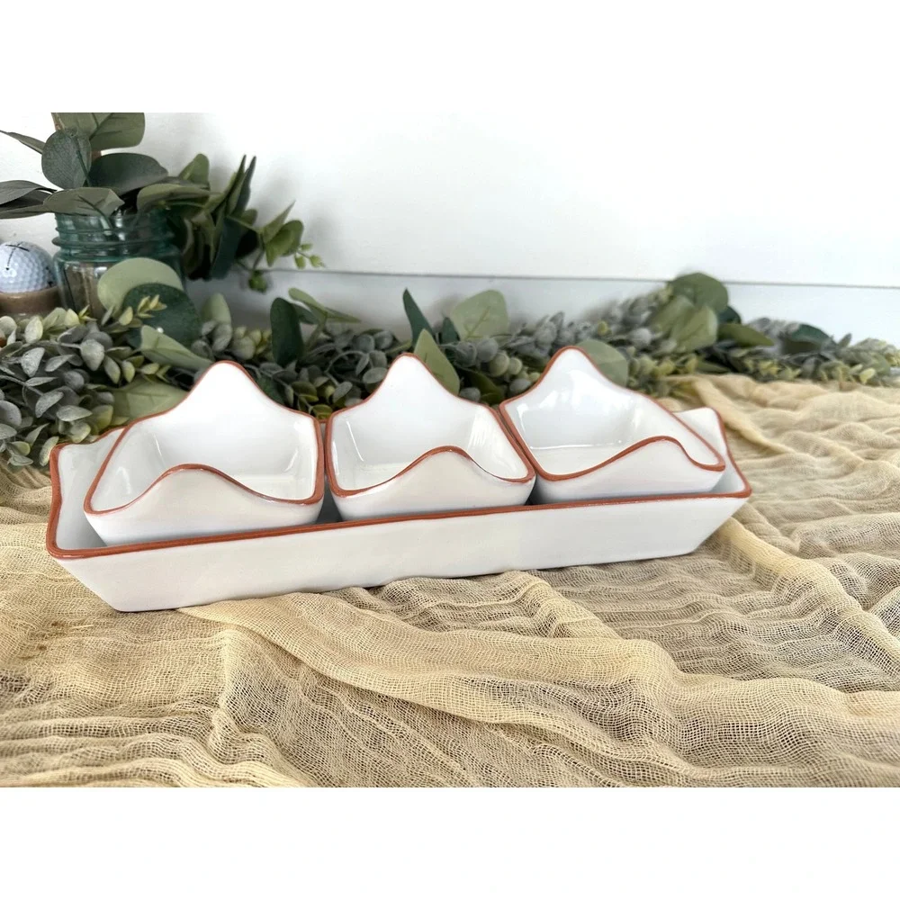 Pier 1 Catarina Condiment bowl set Portugal pottery‎ white terracotta serving